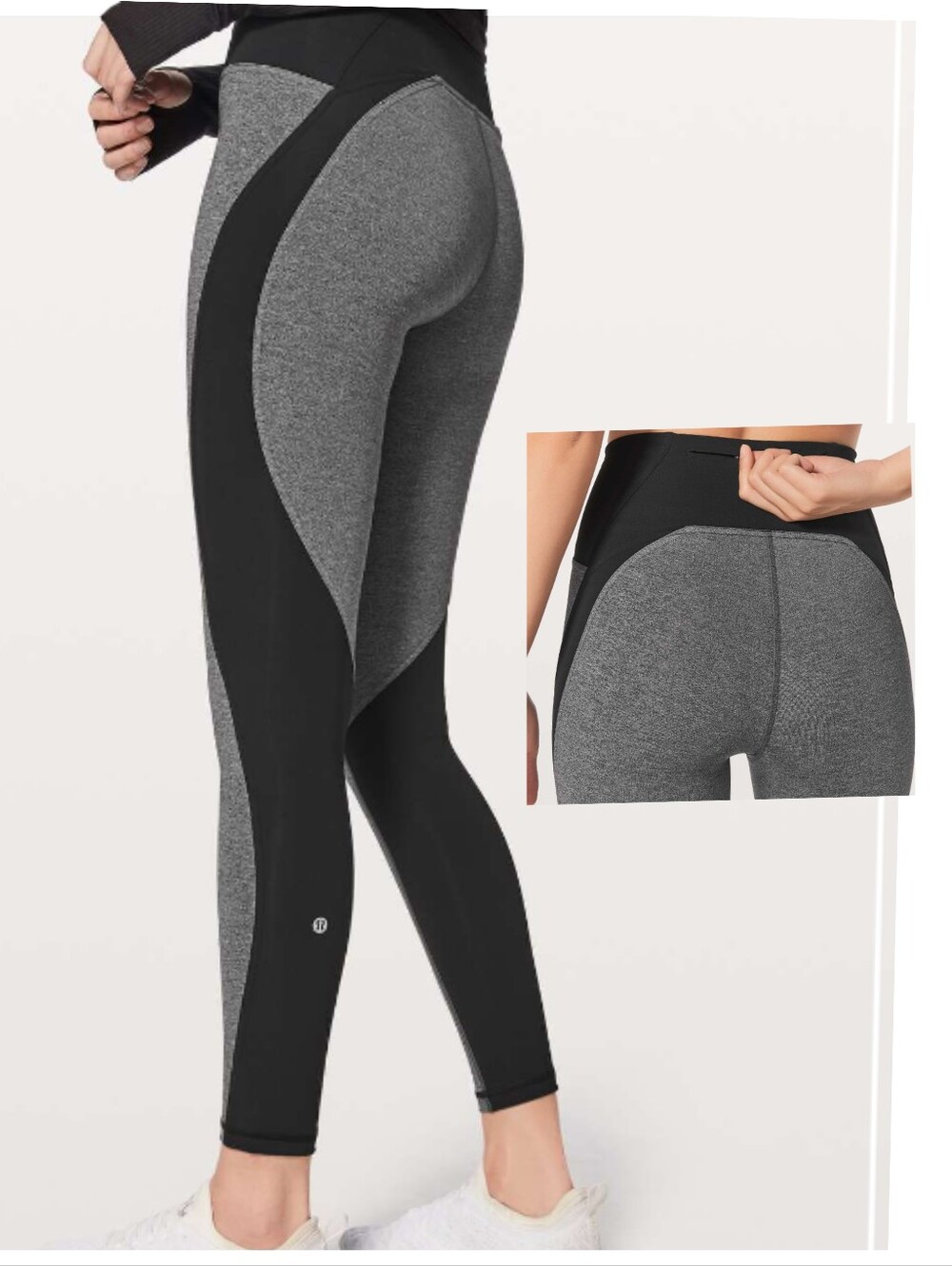 Lululemon Train Times Colorblock Black Heathered Black Run Leggings Athleisure 4